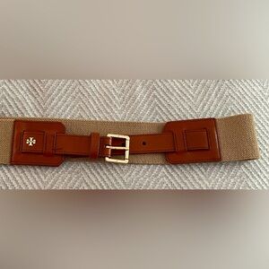 Tory Burch Stretch Leather and Fabric Belt-
Size Medium